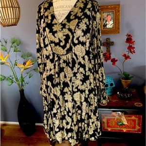 Awesome Anthropologie black brocade pattern, long sleeved holiday dress.